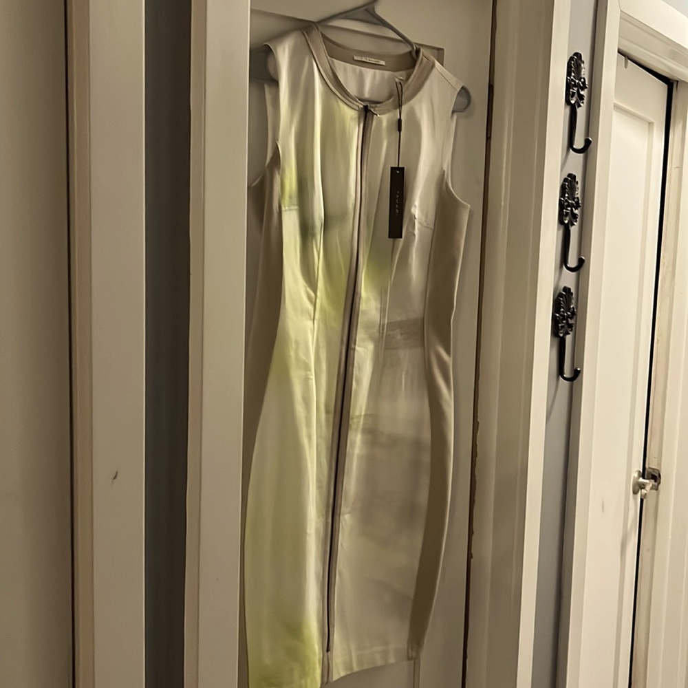 Tahiti Avant sweet tart khaki stretch cotton zip sleeveless sheath dress size 6